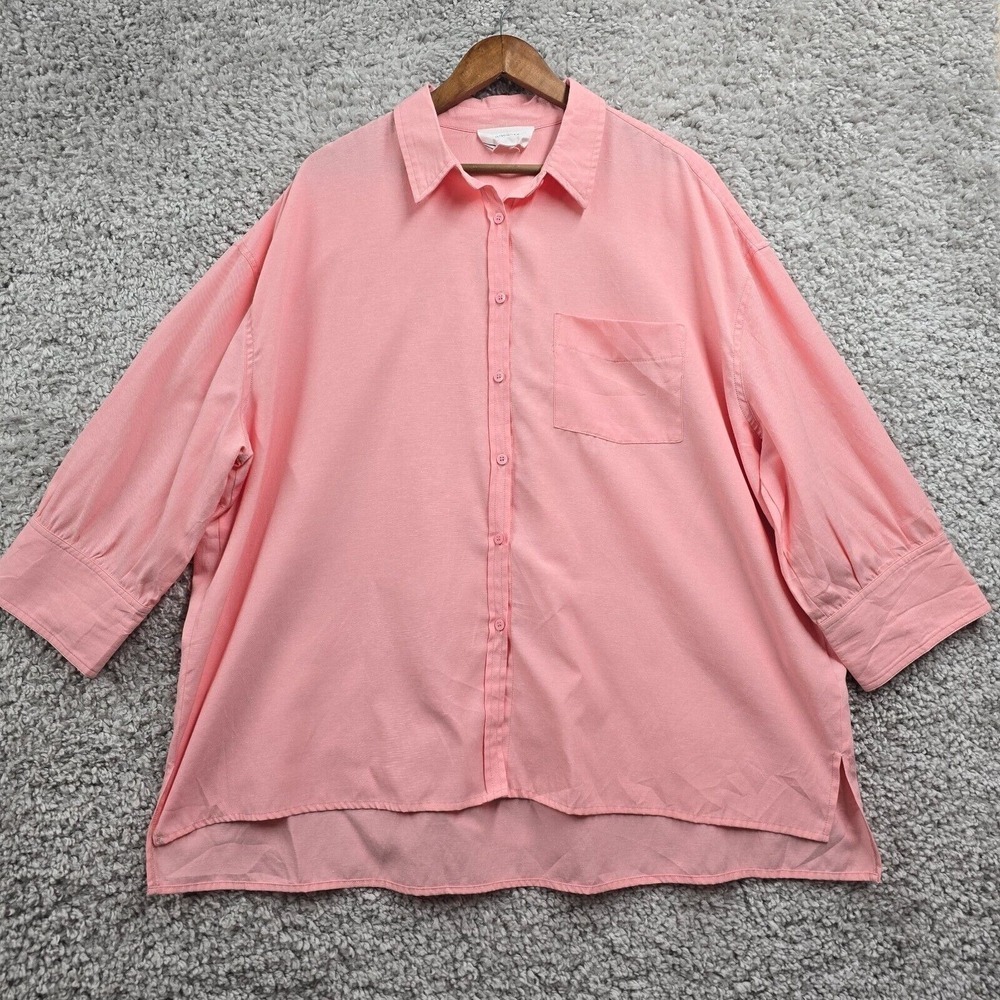 Pomander Place Button Down Shirt Womens XXXL Pink 3/4 Sleeve Office Minimalist